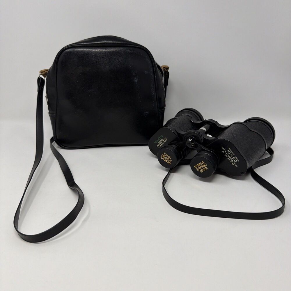 Wards Coated Precision 10x50 Binoculars No. 67-7044 w/ Leather Carrying Case